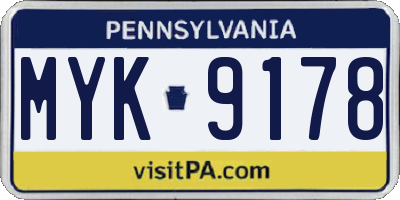 PA license plate MYK9178