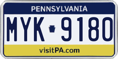 PA license plate MYK9180