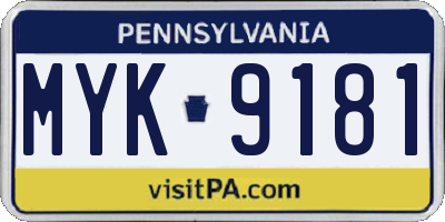 PA license plate MYK9181