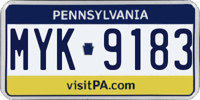 PA license plate MYK9183