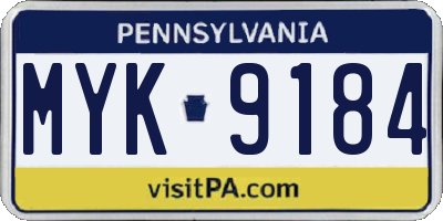 PA license plate MYK9184