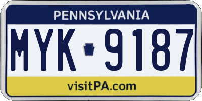 PA license plate MYK9187