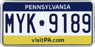 PA license plate MYK9189