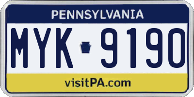 PA license plate MYK9190