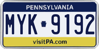 PA license plate MYK9192