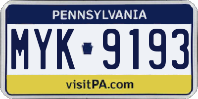 PA license plate MYK9193