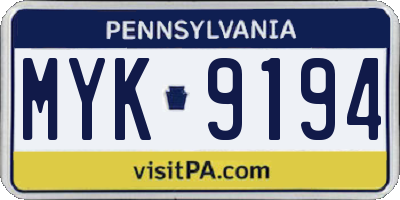 PA license plate MYK9194