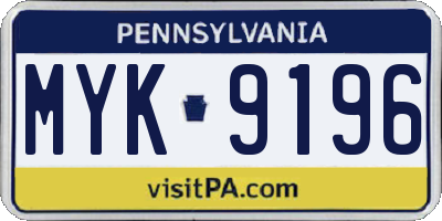 PA license plate MYK9196