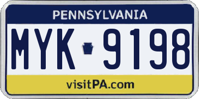 PA license plate MYK9198