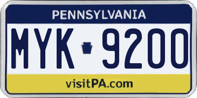 PA license plate MYK9200