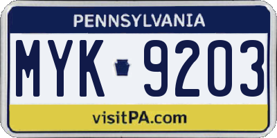 PA license plate MYK9203