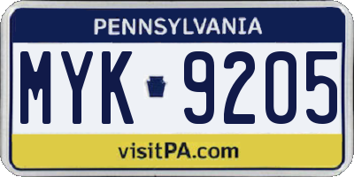 PA license plate MYK9205