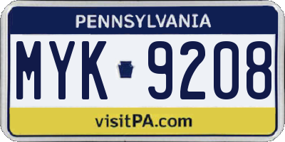 PA license plate MYK9208