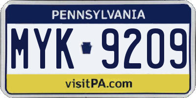 PA license plate MYK9209