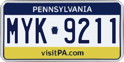 PA license plate MYK9211