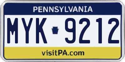 PA license plate MYK9212
