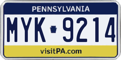 PA license plate MYK9214