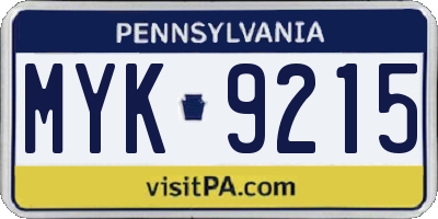PA license plate MYK9215