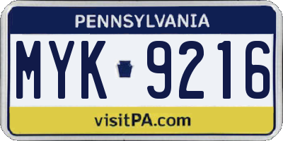 PA license plate MYK9216