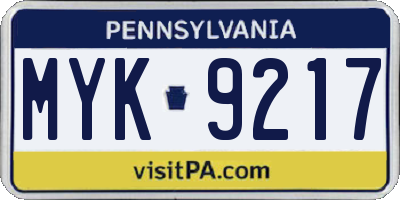 PA license plate MYK9217