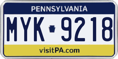 PA license plate MYK9218