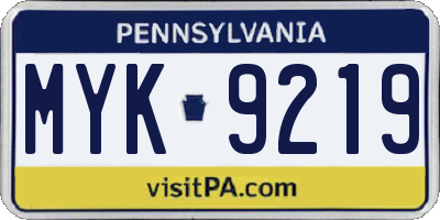 PA license plate MYK9219