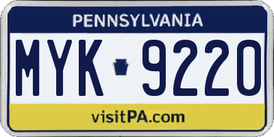 PA license plate MYK9220