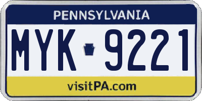 PA license plate MYK9221