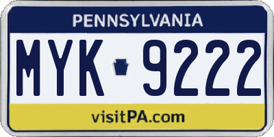 PA license plate MYK9222