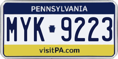PA license plate MYK9223