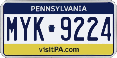 PA license plate MYK9224