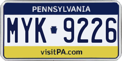 PA license plate MYK9226