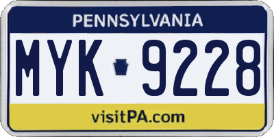 PA license plate MYK9228