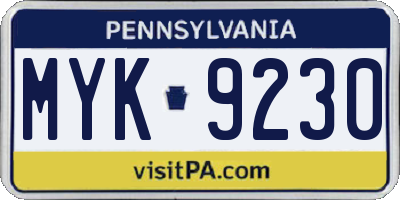 PA license plate MYK9230
