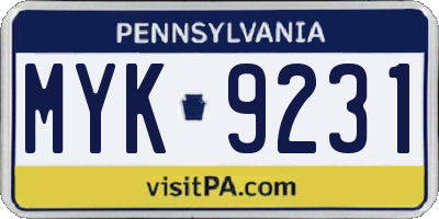 PA license plate MYK9231