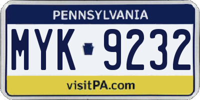 PA license plate MYK9232