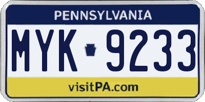 PA license plate MYK9233