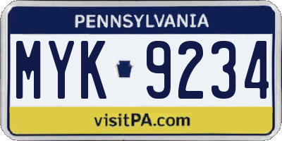 PA license plate MYK9234
