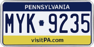 PA license plate MYK9235