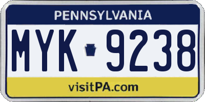 PA license plate MYK9238