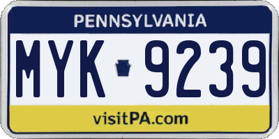 PA license plate MYK9239