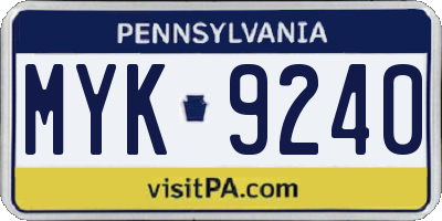 PA license plate MYK9240