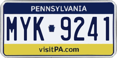 PA license plate MYK9241