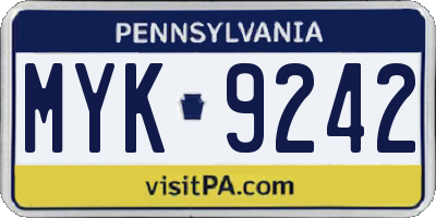 PA license plate MYK9242