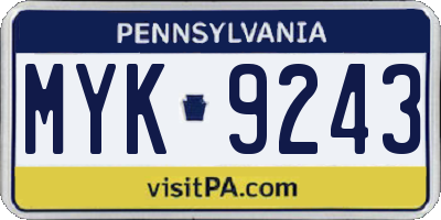 PA license plate MYK9243