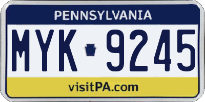 PA license plate MYK9245
