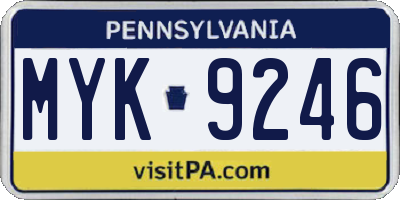 PA license plate MYK9246