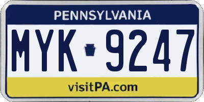 PA license plate MYK9247