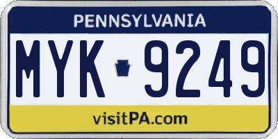 PA license plate MYK9249