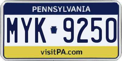 PA license plate MYK9250